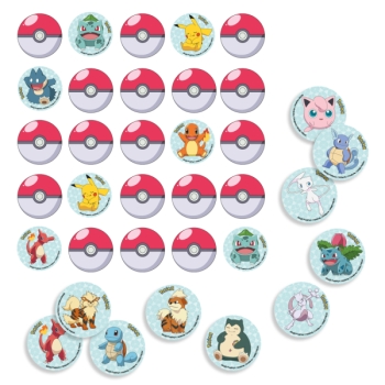 Diese 32 runden Karten zeigen 16 der beliebtesten Pokémon-Charaktere. Das passende Spiel kann für Partys oder als kleines Geschenk für Kinder verwendet werden!